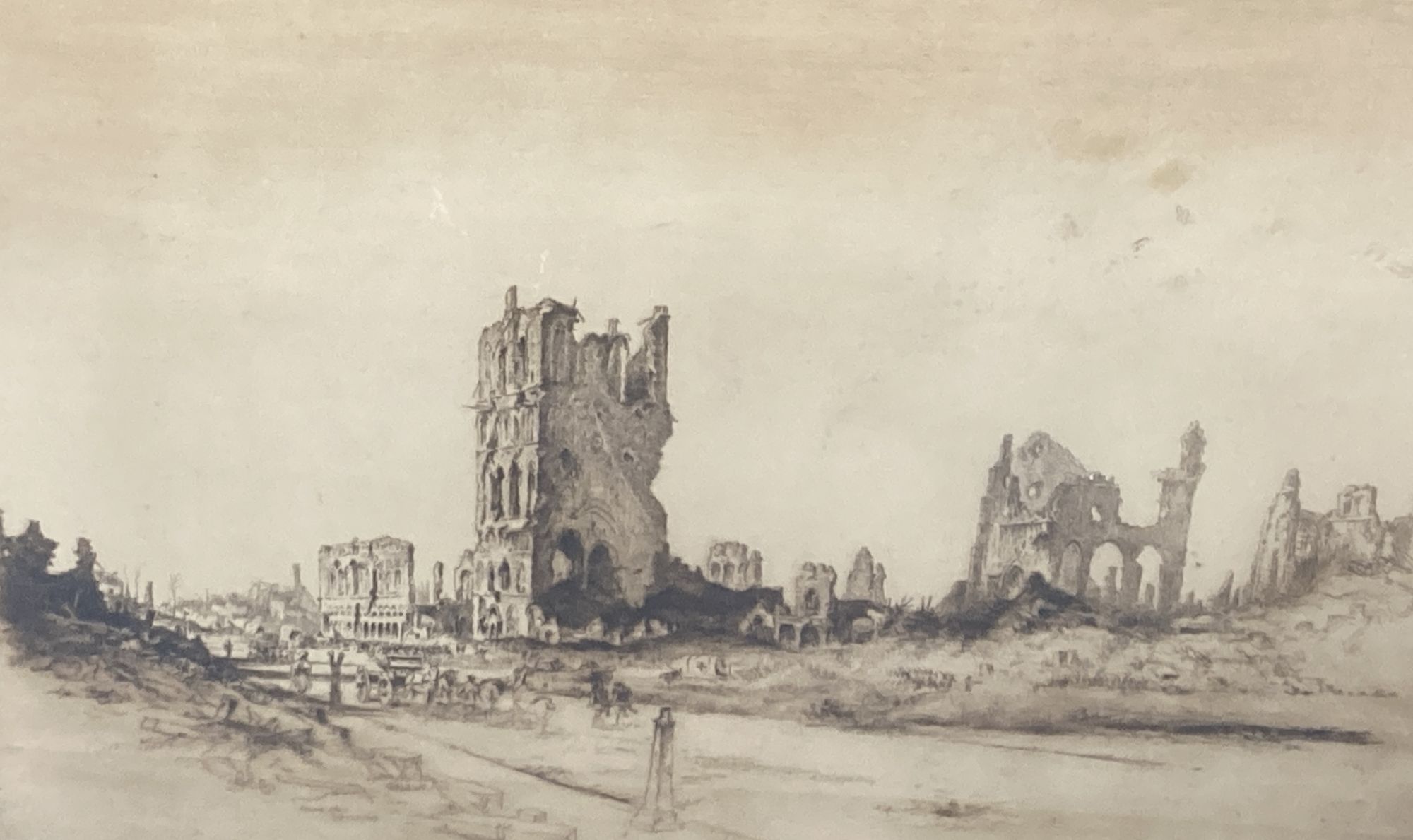 Frederick Arthur Farrell (1882-1935), etching, Ruined buildings, Ypres 1917, signed in pencil, 30 x 45cm